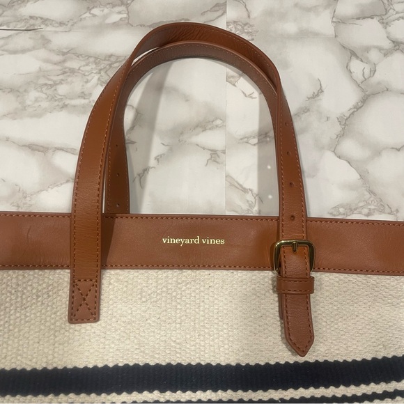 Vineyard Vines Stripe Buckle Strap Tote in Marshmallow - Picture 3 of 11